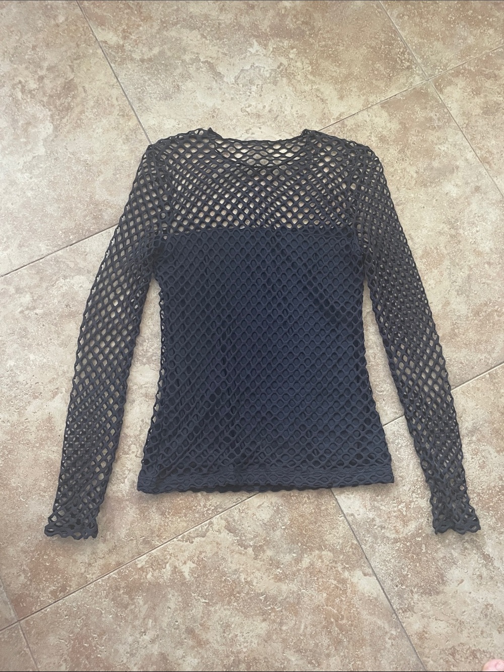 Akris Punto Black Open-Weave Long-Sleeve Mesh Top